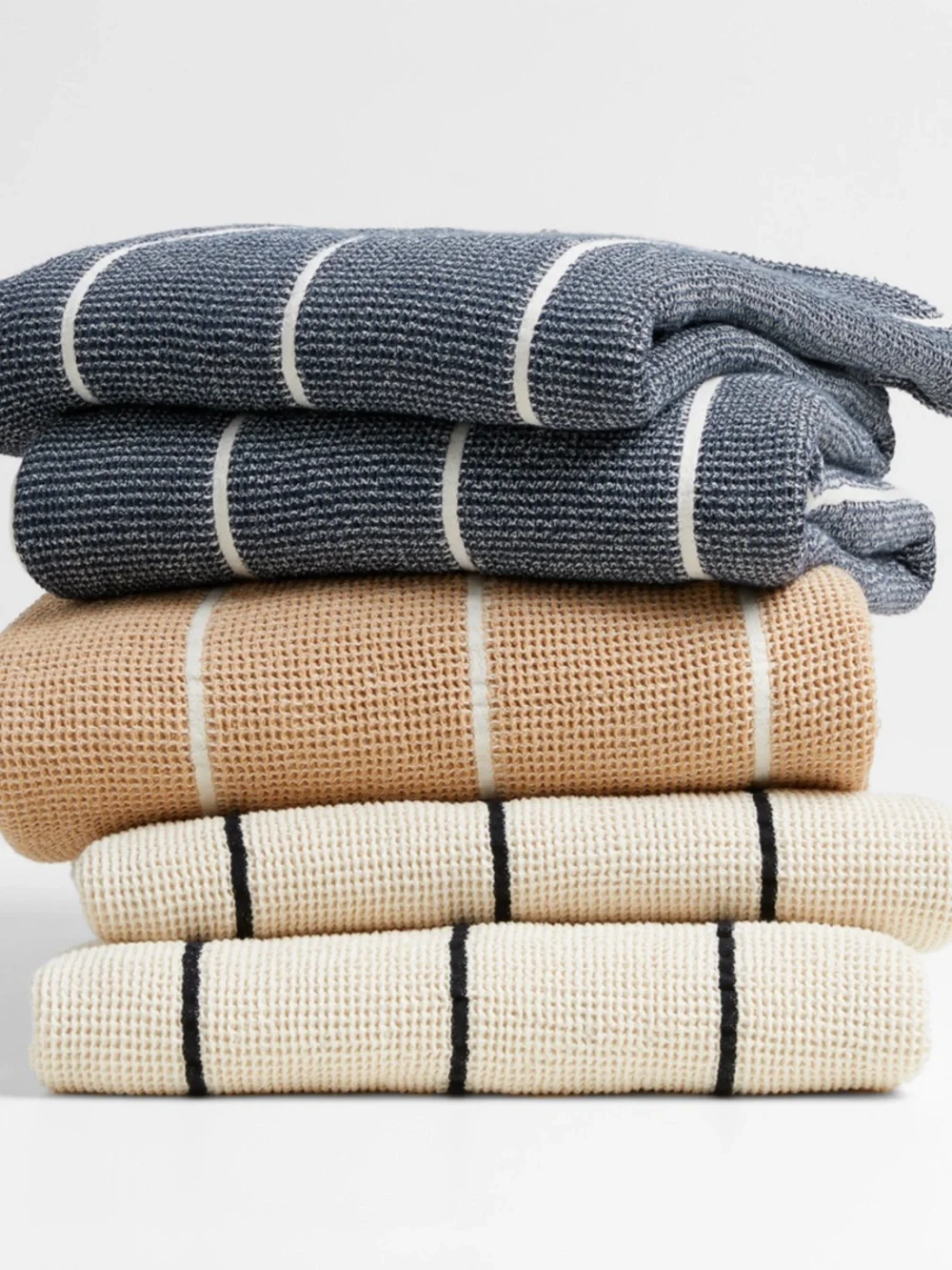 New! Crate&Barrel Organic Cotton Indigo Striped Waffle OVERSIZED Throw Blanket